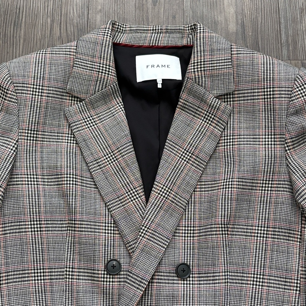 FRAME PLAID DOUBLE BREASTED BLAZER WOMENS LARGE - Picture 2 of 8